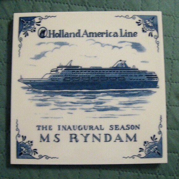 Holland America MS Ryndam Blue Delft Vintage Tile Trivet - Picture 7 of 10